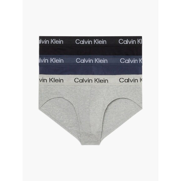 CALVIN KLEIN Hip Brief Mens Large Gray Blue Black Cotton Stretch Stencil Logo - Picture 1 of 6